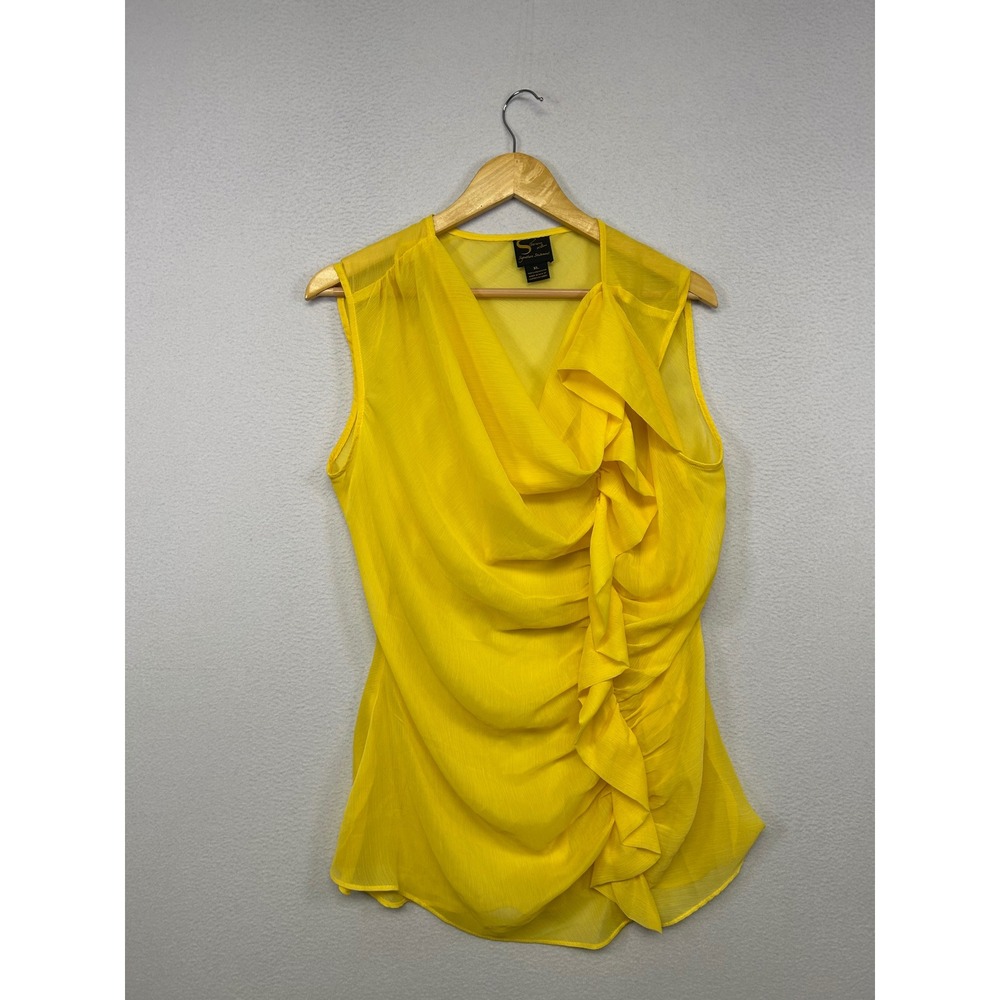 Business Core Chic Serena Williams Womens XL Yellow Ruffle Cowl Neck Blouse